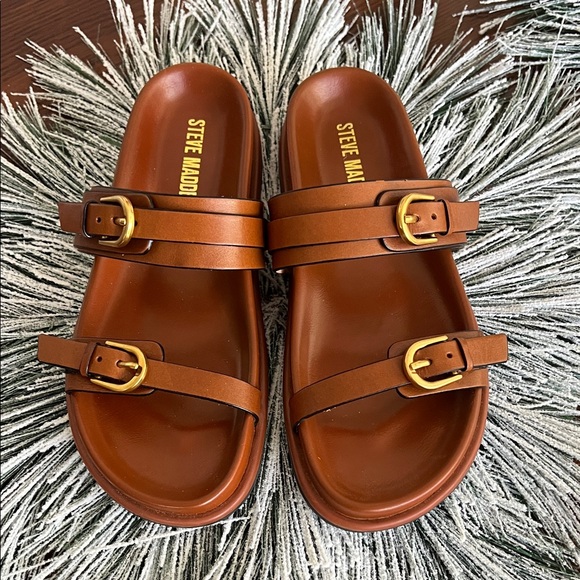 Steve Madden Shoes - Steve Madden Tan Double Buckle Slides